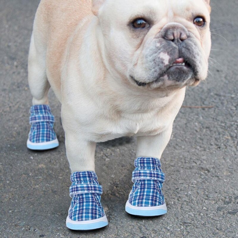 4 bucăți de culoare albastră pantofi sport pentru câini de companie pantofi anti-alunecare pentru câini pantofi din pânză moale, pantofi respirabili pentru cățeluș, toamnă iarnă