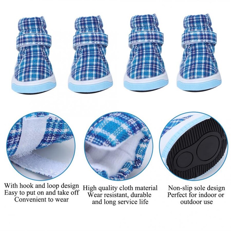 4 bucăți de culoare albastră pantofi sport pentru câini de companie pantofi anti-alunecare pentru câini pantofi din pânză moale, pantofi respirabili pentru cățeluș, toamnă iarnă