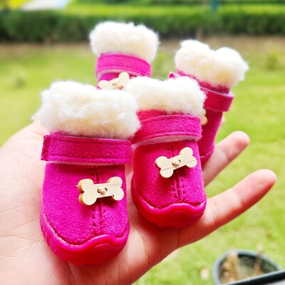 Cizme de câine drăguț cu os pentru câini de talie mică Chihuahua Cizme anti-alunecare Animale de companie Îngroșați fleece pantofi cald de iarnă pentru cățeluș Protector pentru labe de pisică