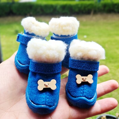Cizme de câine drăguț cu os pentru câini de talie mică Chihuahua Cizme anti-alunecare Animale de companie Îngroșați fleece pantofi cald de iarnă pentru cățeluș Protector pentru labe de pisică