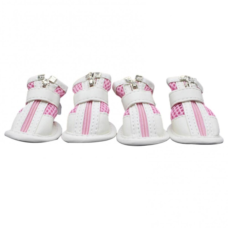 Pantofi cu fermoar din plasă de pluș, respirabil, cu închidere cu bandă magică, pantofi pentru câini