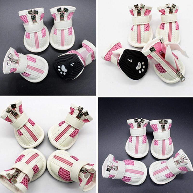 Pantofi cu fermoar din plasă de pluș, respirabil, cu închidere cu bandă magică, pantofi pentru câini