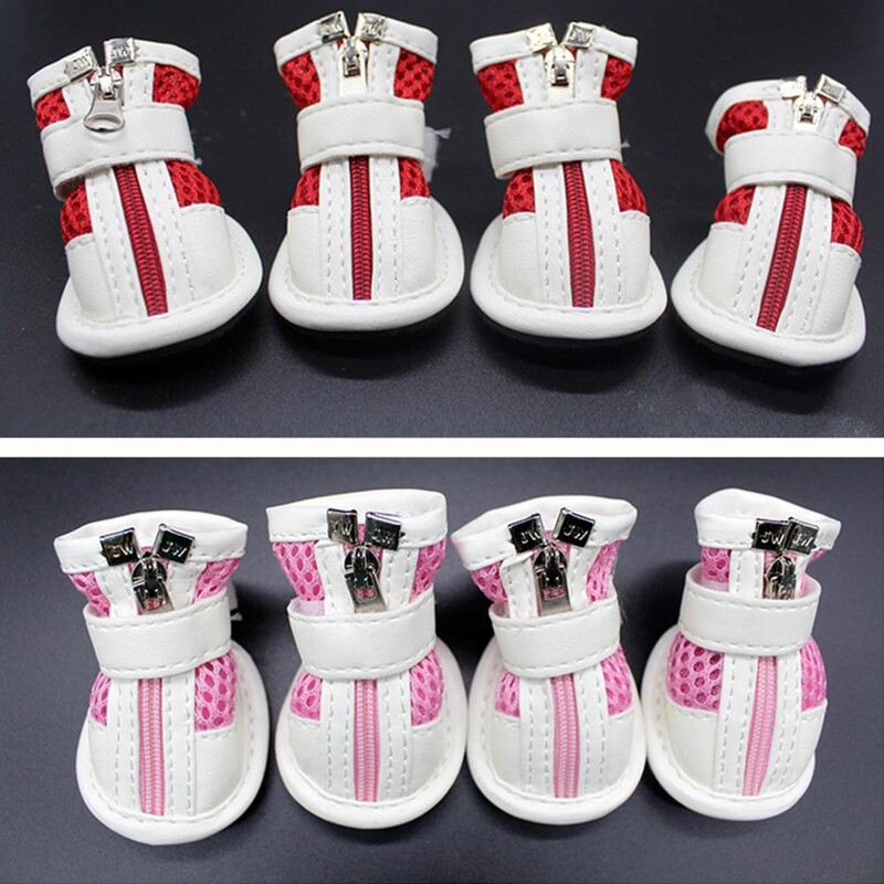 Pantofi cu fermoar din plasă de pluș, respirabil, cu închidere cu bandă magică, pantofi pentru câini