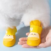4 bucăți/set desene animate drăguț pentru animale de companie cizme de ploaie din silicon pantofi portabili pentru câini, anti-alunecare, impermeabil, pentru picioare, în aer liber, pentru animale de companie.