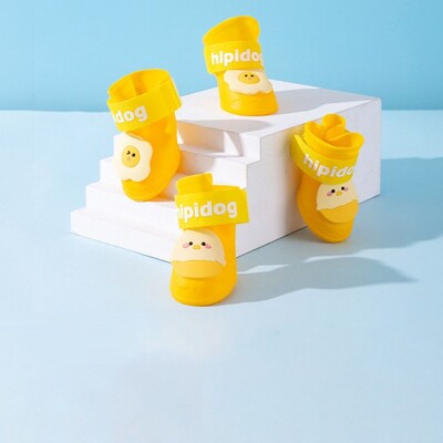 4 bucăți/set desene animate drăguț pentru animale de companie cizme de ploaie din silicon pantofi portabili pentru câini, anti-alunecare, impermeabil, pentru picioare, în aer liber, pentru animale de companie.