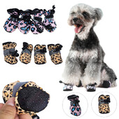 Šunų batai mažiems šunims Leopardinis raštas Minkšti neslystantys šuniuko batai lauke vaikščioti čihuahua letenomis, avalynė, reikmenys naminiams gyvūnėliams