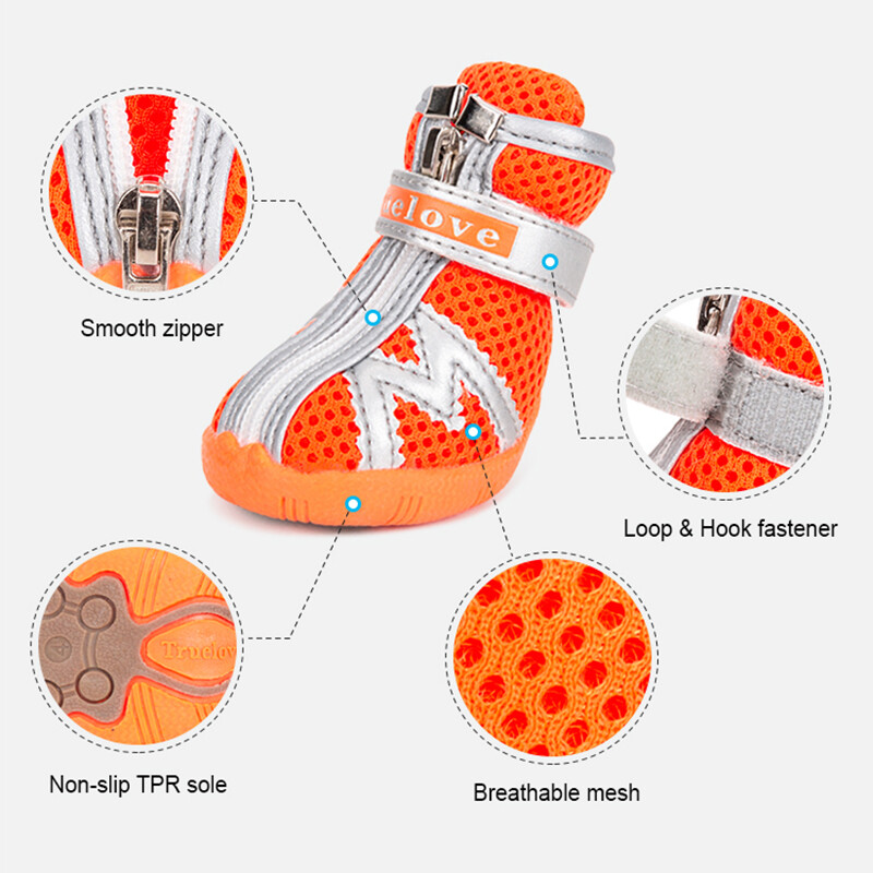 Truelove Mesh Fabric Pantofi pentru câini Cizme pentru câini pentru animale de companie, impermeabile, reflectorizante, robuste, anti-alunecare, antiderapante, în aer liber, pentru câini mici S5911