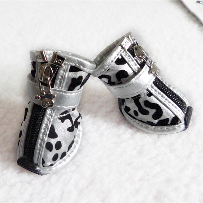 4db/szett Arany Leopard Bőr Kutyacipő PU csúszásgátló csizma kistestű kutyáknak Teddy dog macska Vízálló cipő Puppy Baby ZL353