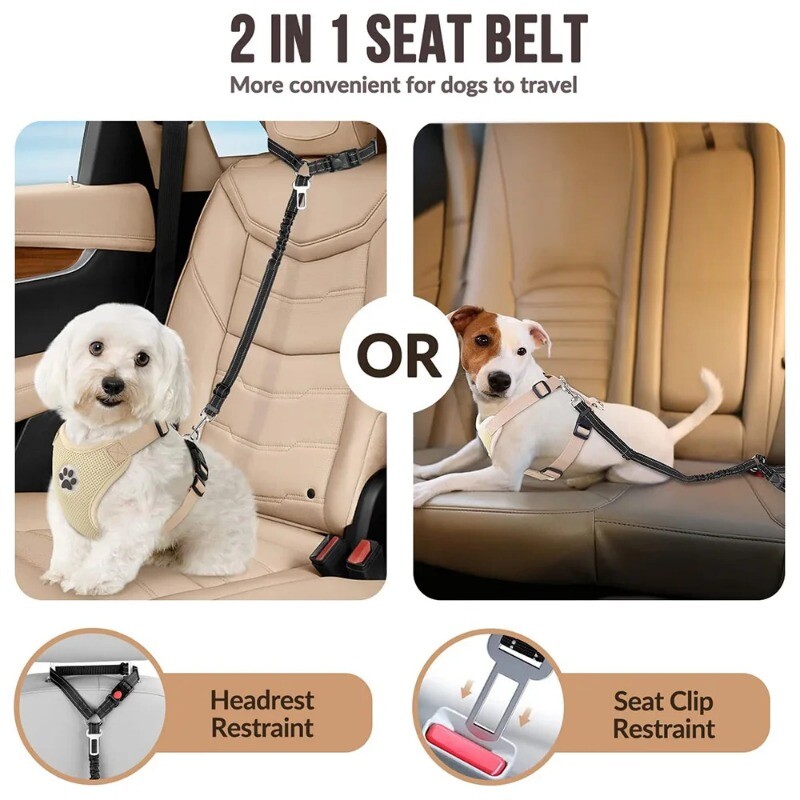 Multifuncțional 2-în-1 pentru câini Centura de siguranță pentru mașină Tetiera de reținere Reglabilă pentru animale de companie Colorat de siguranță Clip pentru centură Cataramă Guler