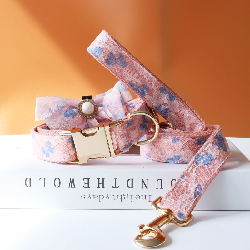 ID personalizat dantelă nuntă guler câine designer de lux frânghie arc personalizat metal moale guler reglabil pentru animale de companie petrecerea căsătoriei