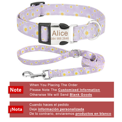 Set de zgardă și lesă pentru câini DIY, model de flori, personalizat, gravat, nume de identificare pentru pisici mici, mijlocii mari, lesă în aer liber