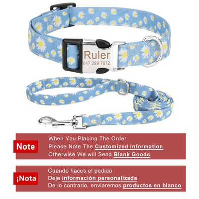 Set de zgardă și lesă pentru câini DIY, model de flori, personalizat, gravat, nume de identificare pentru pisici mici, mijlocii mari, lesă în aer liber