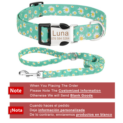 Set de zgardă și lesă pentru câini DIY, model de flori, personalizat, gravat, nume de identificare pentru pisici mici, mijlocii mari, lesă în aer liber