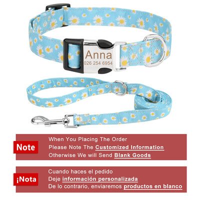 Set de zgardă și lesă pentru câini DIY, model de flori, personalizat, gravat, nume de identificare pentru pisici mici, mijlocii mari, lesă în aer liber