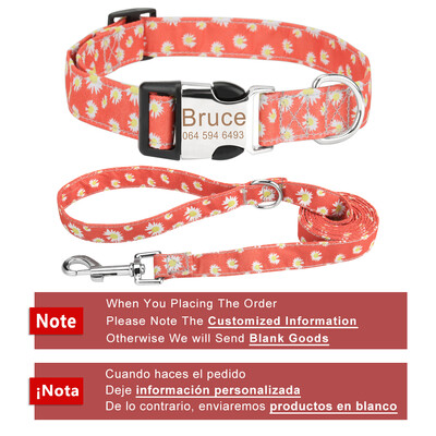 Set de zgardă și lesă pentru câini DIY, model de flori, personalizat, gravat, nume de identificare pentru pisici mici, mijlocii mari, lesă în aer liber