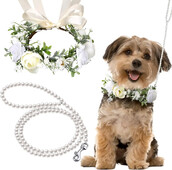 Šuns gėlių antkaklis ir pavadėlis šunims 120 cm perlai su karoliukais šunų pavadėlis šunų antkakliai vestuvinei aprangai Vainikas augintinio nuotraukos rekvizitas