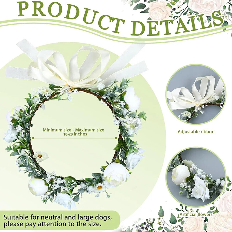Šuns gėlių antkaklis ir pavadėlis šunims 120 cm perlai su karoliukais šunų pavadėlis šunų antkakliai vestuvinei aprangai Vainikas augintinio nuotraukos rekvizitas