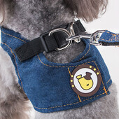 Kutyahám mellény és póráz szett kis és közepes méretű kutyák számára Puppy Jeans mellény 1,2 M sétavezetővel