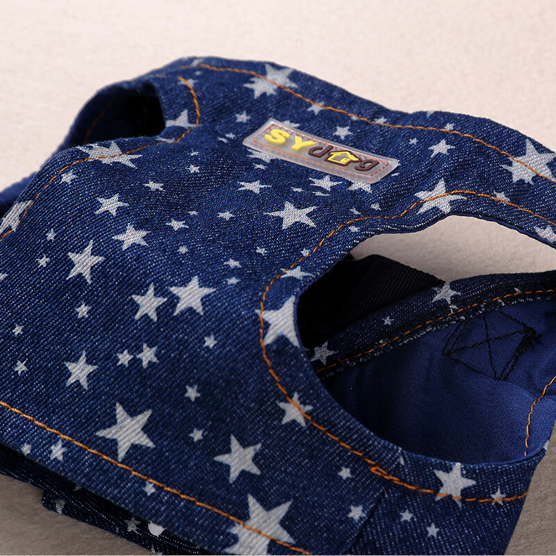 Patvarus šunų džinsinio diržo ir pavadėlio rinkinys, reguliuojamas žingsnis iš lengvų naminių džinsų liemenių diržų mažiems ir vidutiniams šunims buldogai