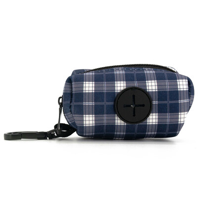 Collarlogo Guler ajustabil pentru câine de companie Durabil, moale, creativ, albastru, alb, design carouri, lesă, ham din neopren, dozator de pungi pentru caca