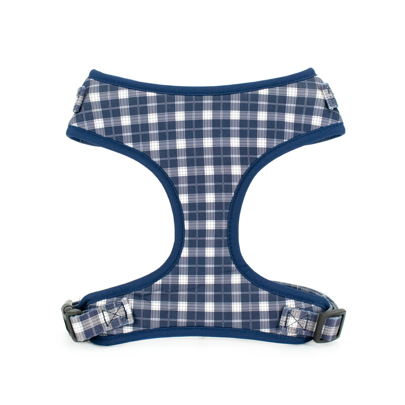 Collarlogo Guler ajustabil pentru câine de companie Durabil, moale, creativ, albastru, alb, design carouri, lesă, ham din neopren, dozator de pungi pentru caca