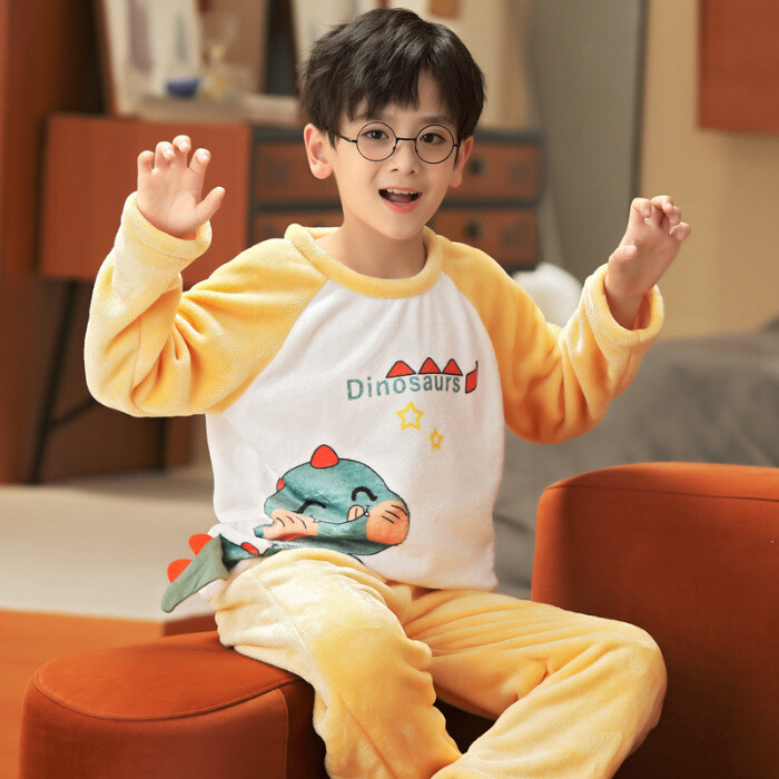 Nauja rudens ir žiemos vaikiška koralinio aksomo pižama berniukams ir mergaitėms, rūbeliai kūdikiams namams, pastorintas flanelinis kostiumas berniukams