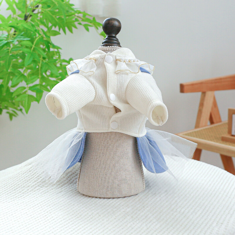 1 vnt. naminių gyvūnėlių drabužių šunų pavasario ir rudens mėlynos spalvos lankelis, pakabukas, nėriniuota princesės suknelė su raišteliu sagtimi mažiems vidutiniams šunims