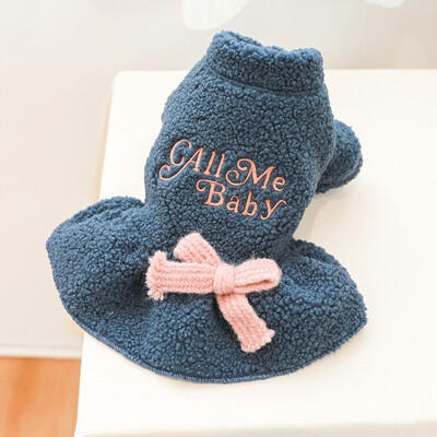 1 db kisállat ruházat macskakutya őszi és téli plüss vastagított meleg kék masni hercegnő ruha, alkalmas kis és közepes méretű kutyák számára