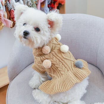 1PC Pet Apparel Dog Есен и зима Удебелени топли розови топки за кафе Пуловер Пуловер Рокля за малки и средни кучета