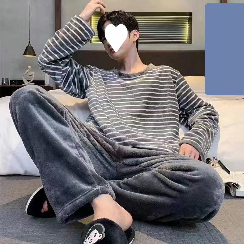 Pidžame za muškarce jesen i zima plus baršun zadebljani flanel koraljni baršun omladinska kućna odjeća muško odijelo c