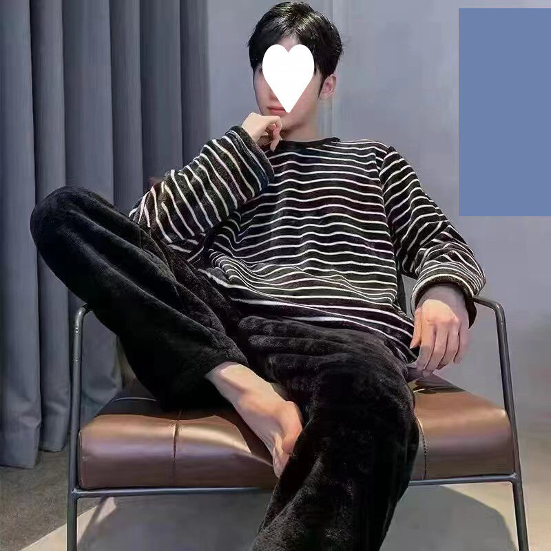 Pidžame za muškarce jesen i zima plus baršun zadebljani flanel koraljni baršun omladinska kućna odjeća muško odijelo c