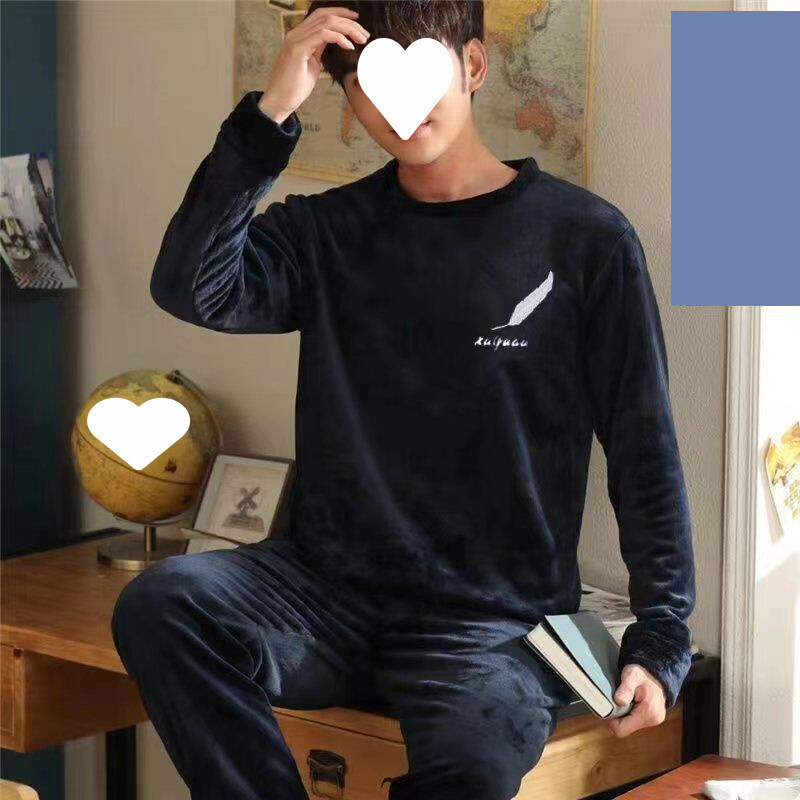 Pidžame za muškarce jesen i zima plus baršun zadebljani flanel koraljni baršun omladinska kućna odjeća muško odijelo c