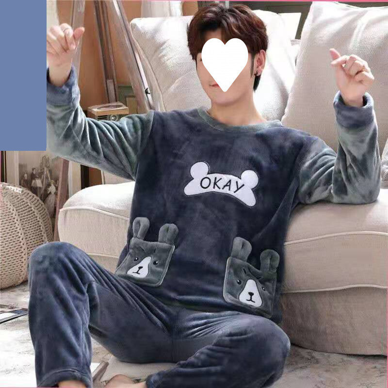 Pidžame za muškarce jesen i zima plus baršun zadebljani flanel koraljni baršun omladinska kućna odjeća muško odijelo c