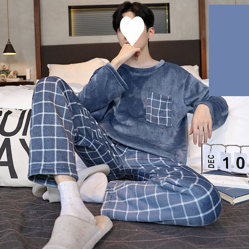 Pidžame za muškarce jesen i zima plus baršun zadebljani flanel koraljni baršun omladinska kućna odjeća muško odijelo c