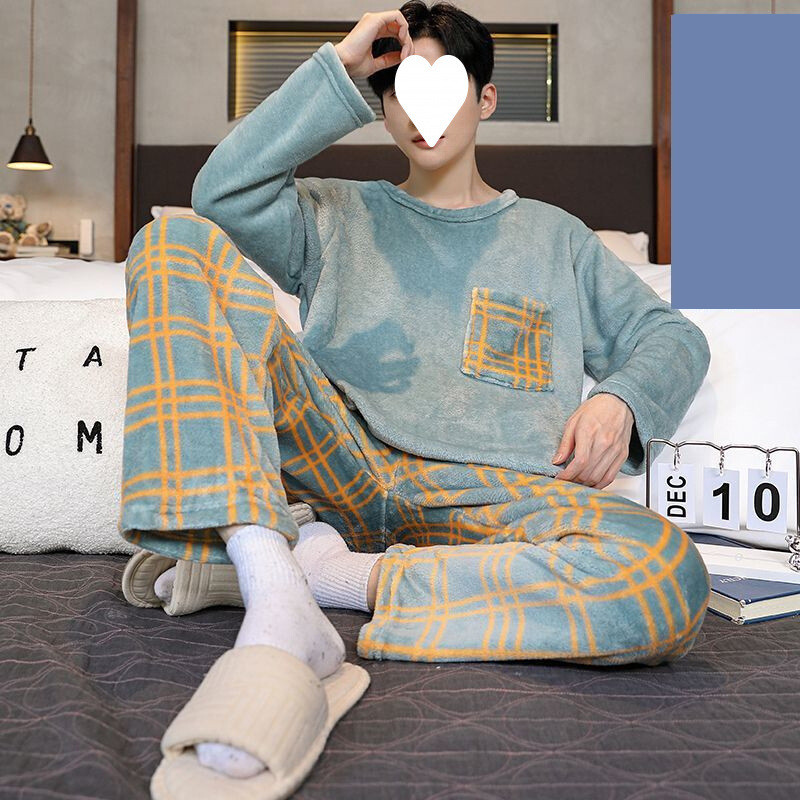 Pidžame za muškarce jesen i zima plus baršun zadebljani flanel koraljni baršun omladinska kućna odjeća muško odijelo c
