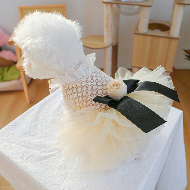 1PC îmbrăcăminte pentru animale de companie câine de vară Hollow Coco Miss Cat Bow rochie de prințesă rochie de mireasă potrivită pentru câini de talie mică și mijlocie