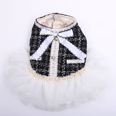Princezná, šaty pre psov, mačacie šaty s kockovaným a čipkovaným dizajnom, dievčatko, domáce zviera, šteniatko, sukňa, teplé oblečenie