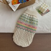 Naujas žiemos smėlio spalvos žalias dryžuotas šunų megztinis, skirtas šiltiems Kalėdų Naujųjų metų drabužiams mažam ir vidutiniam šuniukui