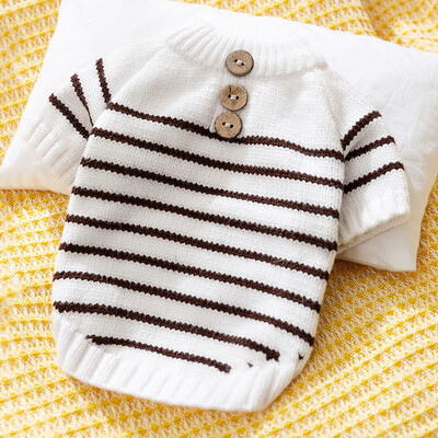 Toamnă și iarnă Câine Versiune coreeană Pulover cu nasturi cu dungi simplu Pisică Teddy Pulover tricot cald Îmbrăcăminte pentru animale de companie Îmbrăcare zilnică