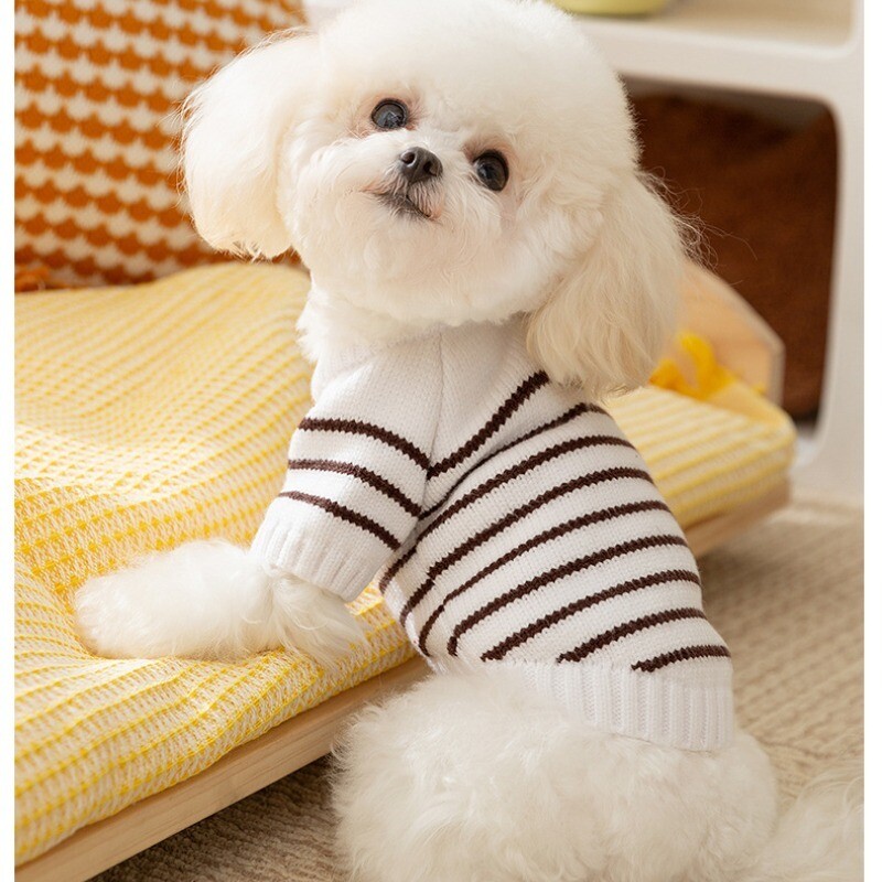 Toamnă și iarnă Câine Versiune coreeană Pulover cu nasturi cu dungi simplu Pisică Teddy Pulover tricot cald Îmbrăcăminte pentru animale de companie Îmbrăcare zilnică