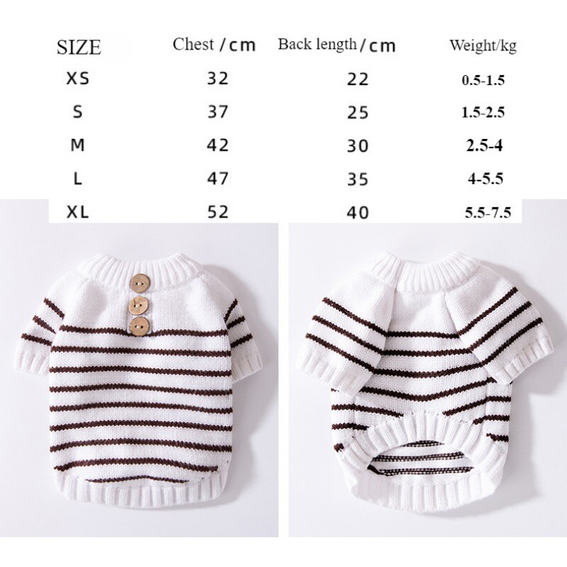 Toamnă și iarnă Câine Versiune coreeană Pulover cu nasturi cu dungi simplu Pisică Teddy Pulover tricot cald Îmbrăcăminte pentru animale de companie Îmbrăcare zilnică