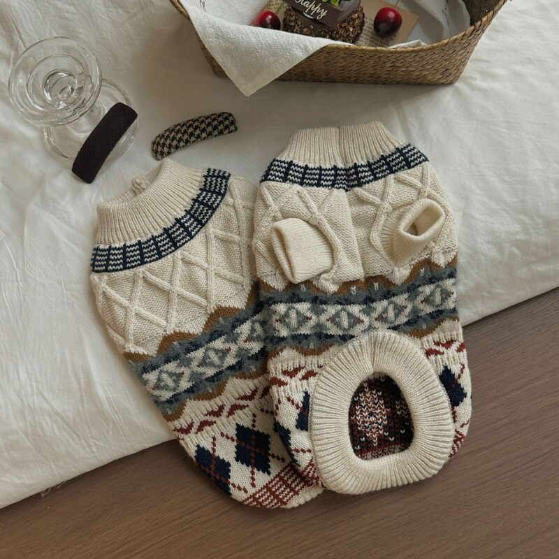 Őszi és téli ruházat Kisállat pulóverek Kutyaruhák Kis kutyák Macskák Gyémánt alakú rácsok Retro brit stílus Szélálló és meleg