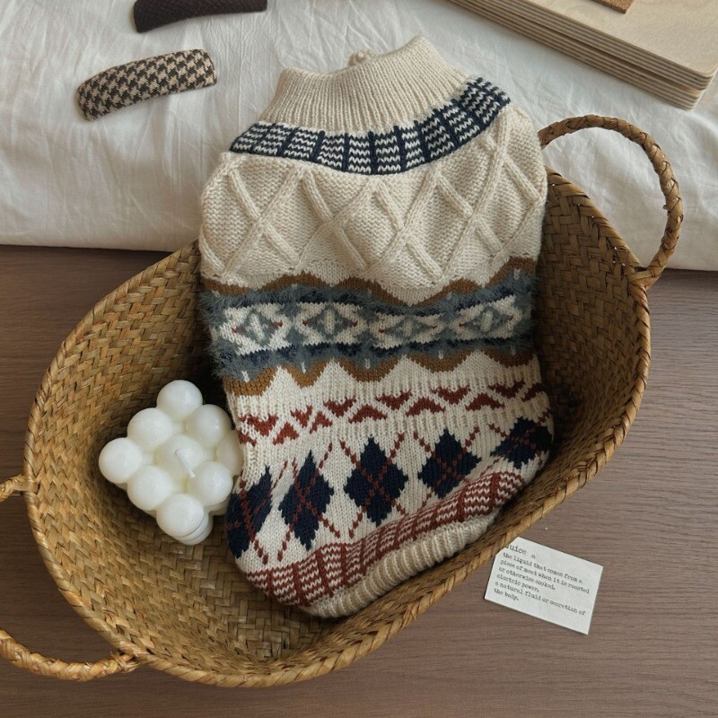 Őszi és téli ruházat Kisállat pulóverek Kutyaruhák Kis kutyák Macskák Gyémánt alakú rácsok Retro brit stílus Szélálló és meleg