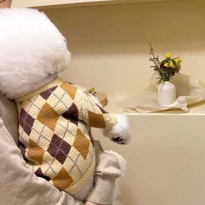 Mados naminių šunų megztas megztinis žiemai, šilti šunų drabužiai Mieli languoti šuniukų megztiniai Minkšti kačių megztiniai Prancūzų buldogai naminių gyvūnėlių reikmenys