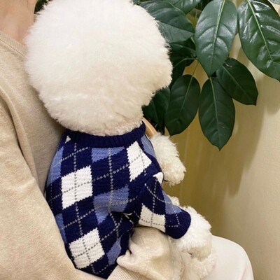 Mados naminių šunų megztas megztinis žiemai, šilti šunų drabužiai Mieli languoti šuniukų megztiniai Minkšti kačių megztiniai Prancūzų buldogai naminių gyvūnėlių reikmenys