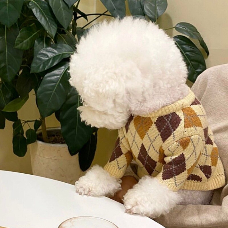 Mados naminių šunų megztas megztinis žiemai, šilti šunų drabužiai Mieli languoti šuniukų megztiniai Minkšti kačių megztiniai Prancūzų buldogai naminių gyvūnėlių reikmenys