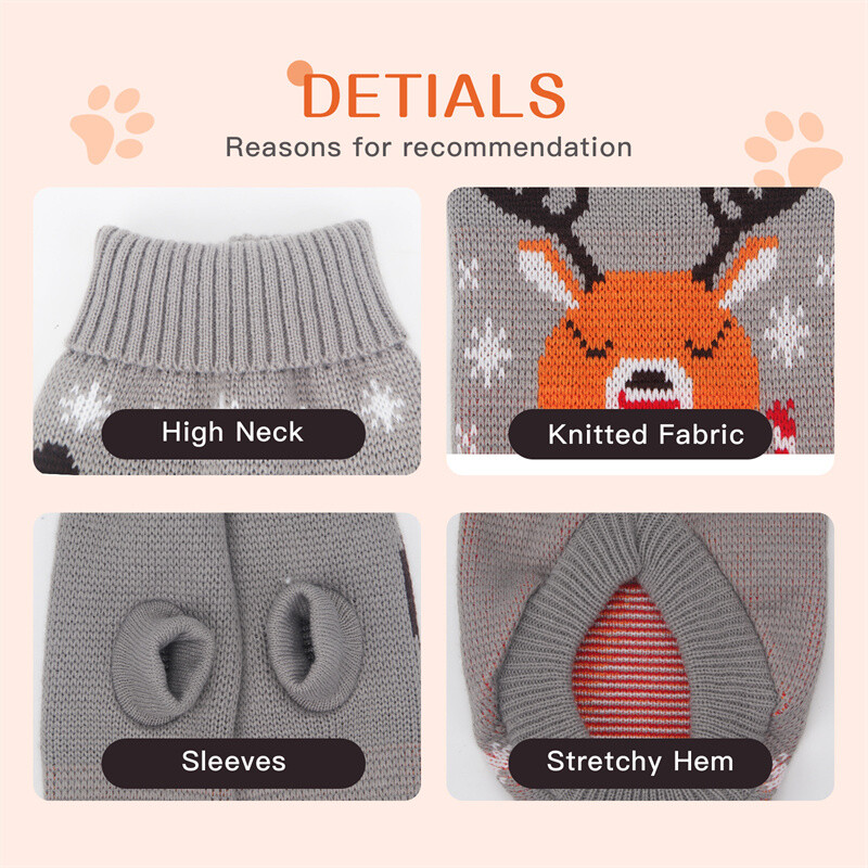 Šunų ir kačių kalėdiniai megztiniai gyvūnams Žieminiai mezginiai Kalėdiniai drabužiai Šilti paltai Šiaurės elnio snaigės Argyle megztinis kačiukui šuniukui
