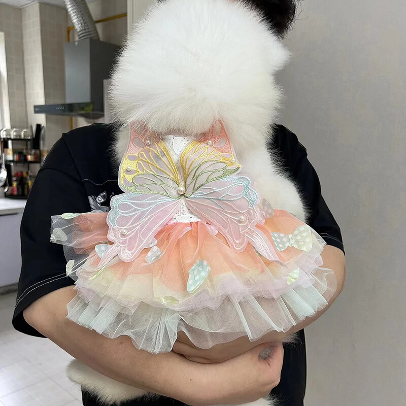 Rochie de prințesă fluture Haine pentru câini Haine dulci Câine Câine Super mic drăguț Chihuahua imprimeu moale vară roz fată mascota