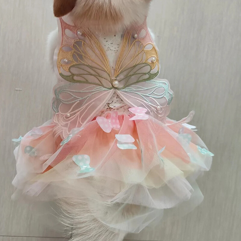 Rochie de prințesă fluture Haine pentru câini Haine dulci Câine Câine Super mic drăguț Chihuahua imprimeu moale vară roz fată mascota