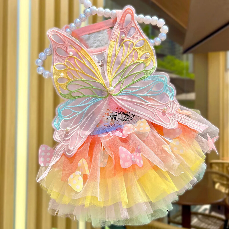 Rochie de prințesă fluture Haine pentru câini Haine dulci Câine Câine Super mic drăguț Chihuahua imprimeu moale vară roz fată mascota